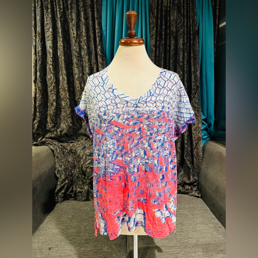 David Cline Women Colorful Mosaic Patterned Fabric Lightweight V-neck Size L